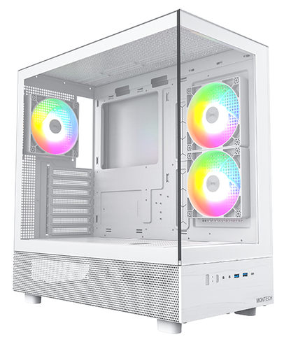 Montech XR White Mid Tower ATX Case, Tempered Glass Panels, NO PSU