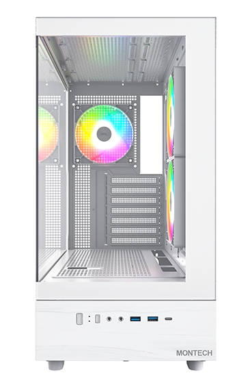 Montech XR White Mid Tower ATX Case, Tempered Glass Panels, NO PSU